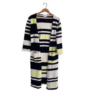 Hayley Menzies Cardigan Striped Fringe Open Front 100% Cashmere Striped Sz S